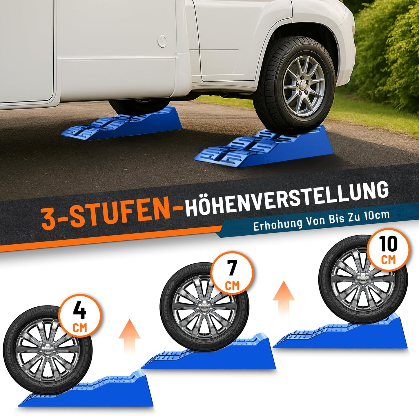 OFISPEED RV leveling blocks, 5 ton step chocks 2 pieces with carrying bag (Blue), Stable & Lightweight for camping, leveling blocks for uneven surfaces