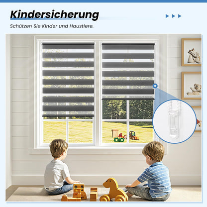 Double roller blind clamp-fix without drilling anthracite B80 x H120cm (fabric width 75cm) Duo roller blinds for windows without drilling clamp roller blind zebra roller blind side-pull roller blind with child safety window blinds for indoors