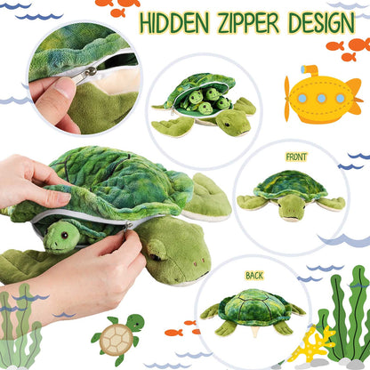 Aoriher Stuffed Animal Turtle 12-inch with 4 Pieces Small Plush Soft Sea Animal Mini Toys Decorative Pillows for Birthday Decoration