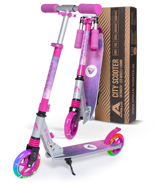 Apollo Skyracer City Scooter with LED light wheels | Scooter for kids 6 years old | City scooter with suspension | Kick scooter for kids and teens | Kids scooter foldable and adjustable in height
