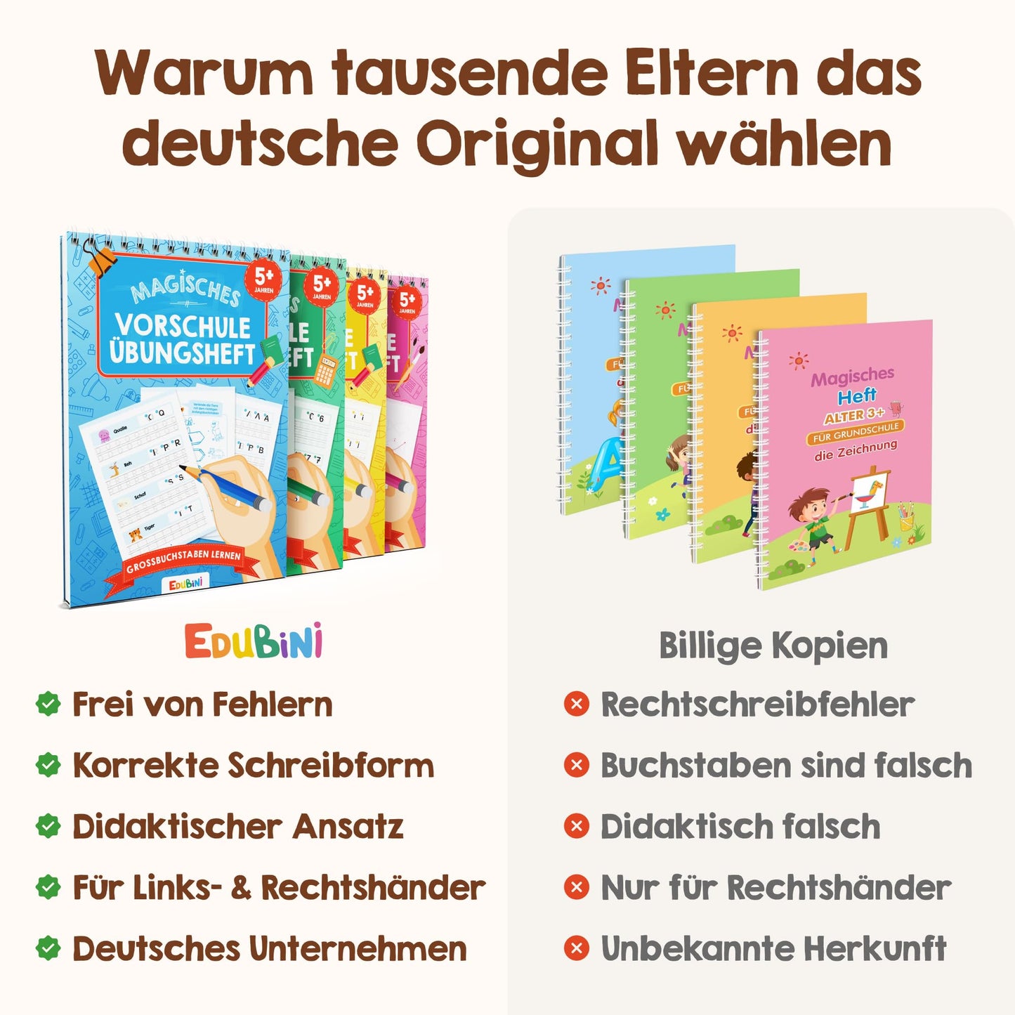 Magical Preschool Practice Books for Boys & Girls - [4 Books + Pen] - Reusable writing practice books for preschool - Learn letters, Learn writing, Learn numbers