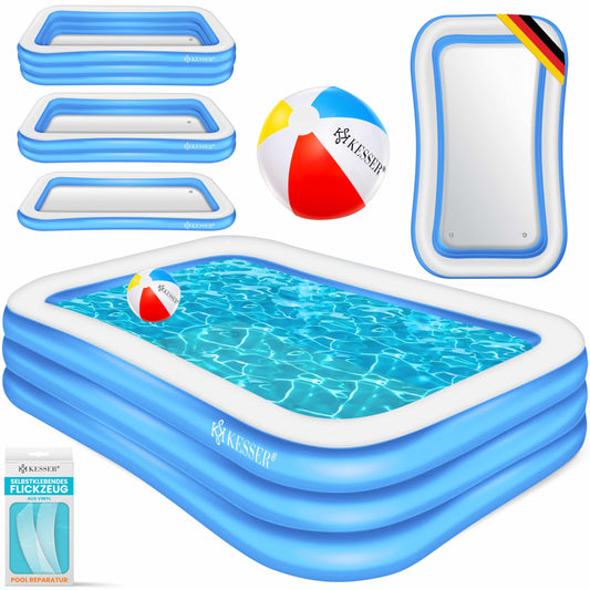 KESSER® Inflatable Pool Family Pool for children and adults Garden swimming pool Family swim pool Summer 305x183x56 cm Paddling pool 1180 liter volume Child-friendly Incl. Repair kit & Ball