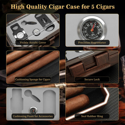 KEJIAR Cigar Humidor Set Travel Humidor for Cigars Includes 2 multifunctional cigar cutters, cigar punch, humidity pack, hygrometer, cigar box Cigar box Gifts for Men