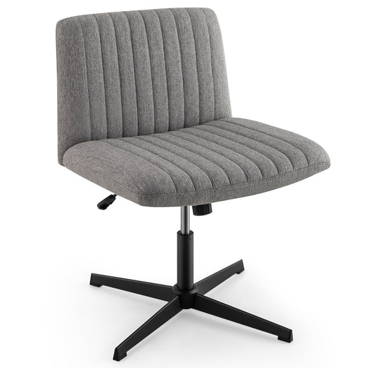 COSTWAY Tailor's Seat Chair, Swivel Chair without Armrests, Desk Chair with Wide Seat, Office Chair with Cross Base, Height Adjustable, Tilt Function, Modern (Gray)