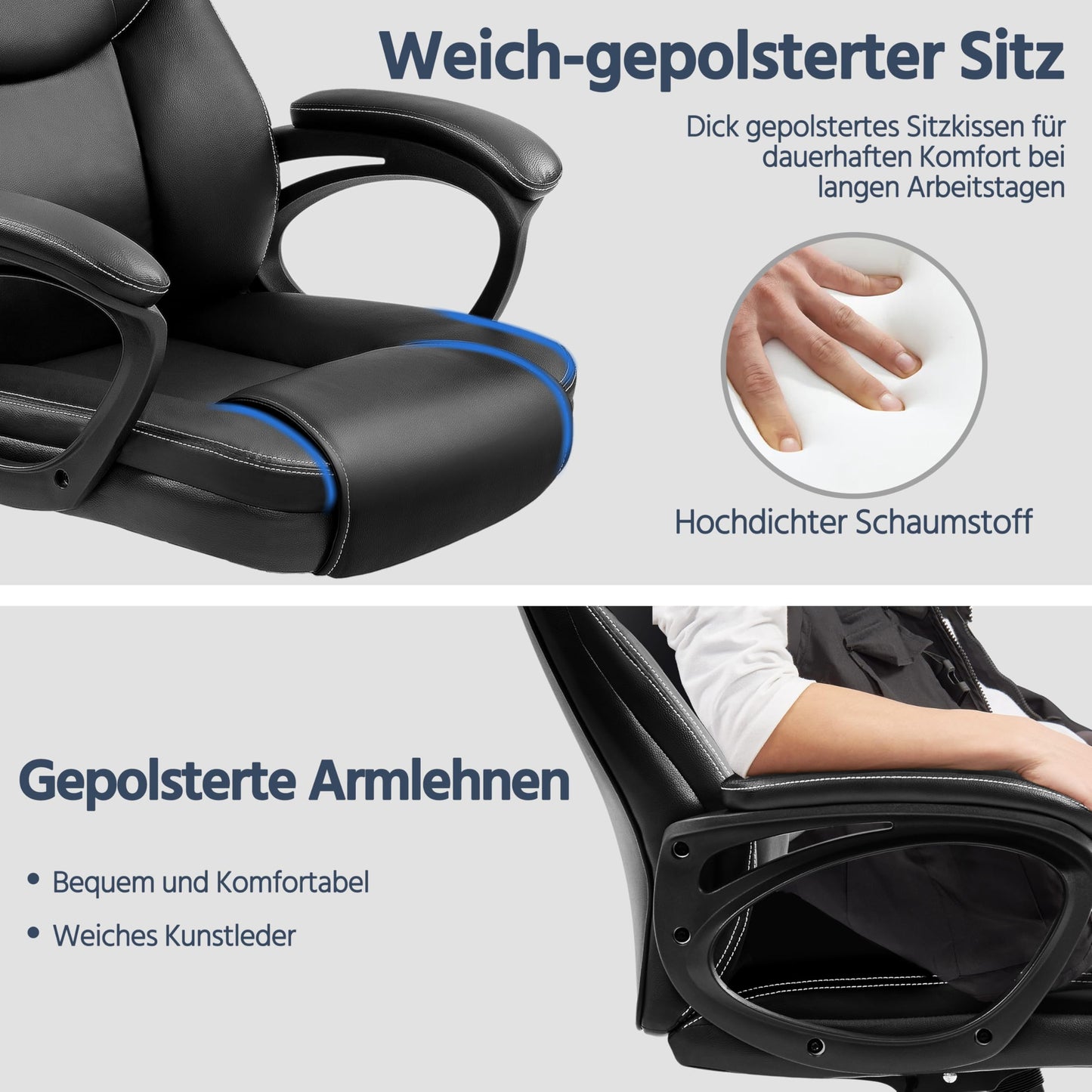 Yaheetech ergonomic executive chair, high back desk chair, computer chair, swivel office chair with padding, adjustable height, black PU leather.