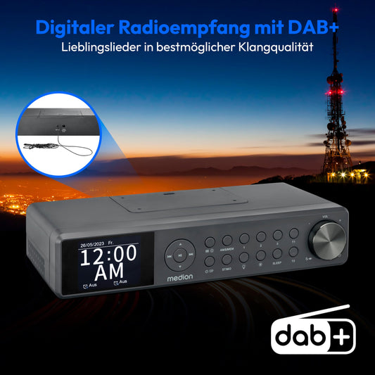 MEDION P66750 Kitchen Under-Cabinet Radio (DAB+ kitchen radio, PLL FM radio, dimmable TFT color display, cooking timer, Bluetooth, LED strip, including mounting material) gray
