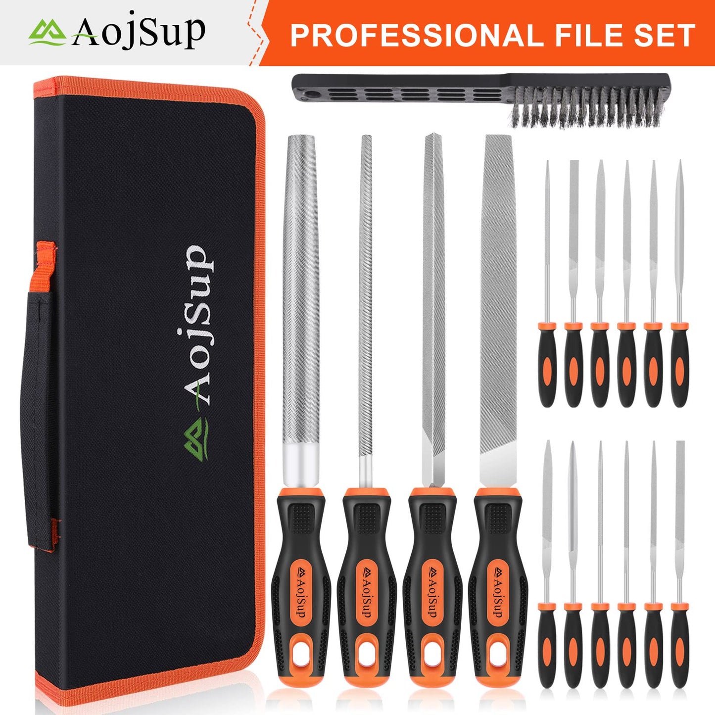 File Set, AojSup 18 pcs. File set for metal and wood with storage bag. High-quality professional file set for metal includes flat file, half-round file, round file, triangular file.