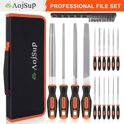 File Set, AojSup 18 pcs. File set for metal and wood with storage bag. High-quality professional file set for metal includes flat file, half-round file, round file, triangular file.