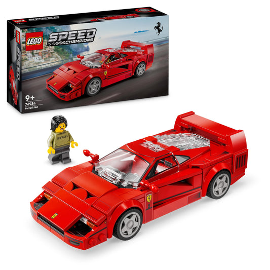 LEGO Speed Champions Ferrari F40 Supercar, set with buildable toy car and driver minifigure, collectible building kit for kids, great gift for boys and girls 76934.