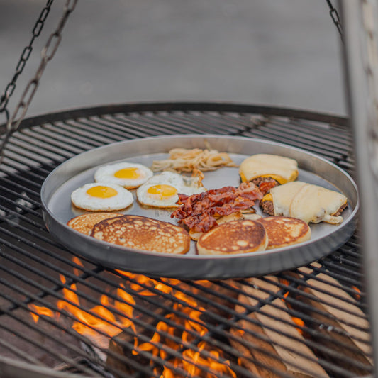 Stainless steel grill plate - Plancha Round 40cm - Solid stainless steel for charcoal and gas grills