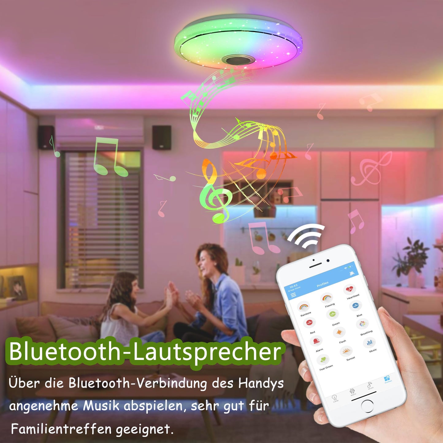 YRHome 48W LED Ceiling Light Dimmable with Bluetooth Speaker Ceiling Lamp Starry Sky RGB Color Changing with Remote Control or APP Control Music Playback for Bedroom Kids Room