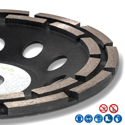 2x Professional Diamond Grinding Cup 180mm black for concrete, stone, tile adhesive, and more. - Concrete Grinding Disc 180x22.23mm for angle grinder | rendech®