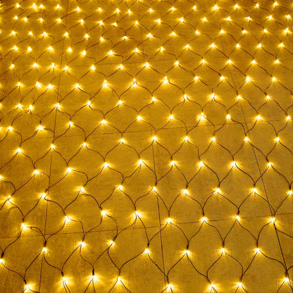 LED Light Net 3x2m 250 LEDs String Light Net 8 Modes Curtain Lights with Plug for Halloween Christmas Wedding Party Indoor and Outdoor Decoration, Connectable, Warm White