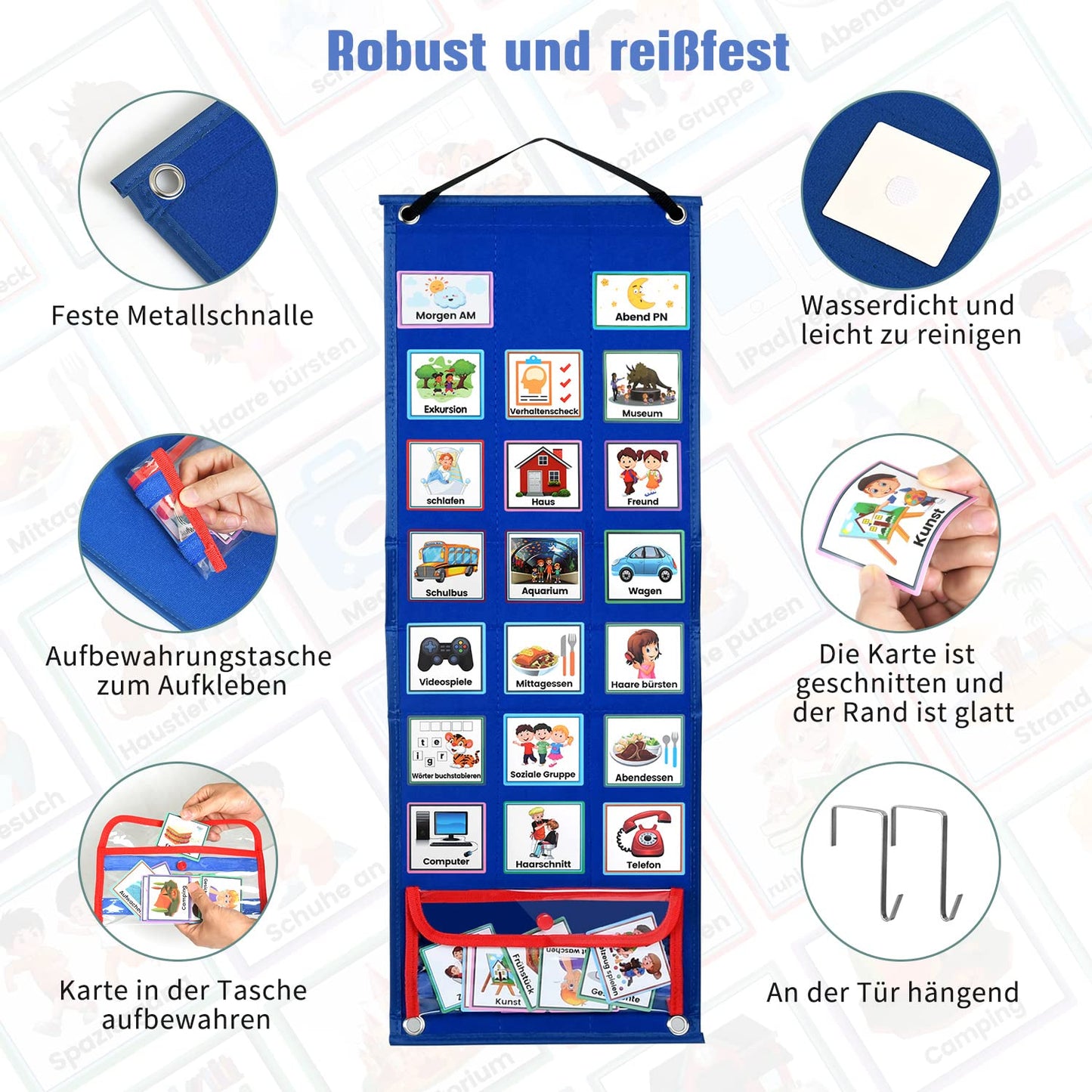KIKIGOAL calendar for children, autism children calendar. Visual schedule with 70 German routine cards and Velcro dots. Vision board weekly planner routine schedule cards for homeschool.