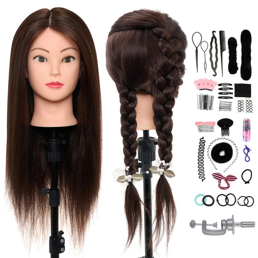 Neverland Practice Head Mannequin Head 22 inches 50% Real Hair Cosmetology Mannequin Head Practice for Hairdressers Cutting & Styling with Clamp + DIY Braid Set