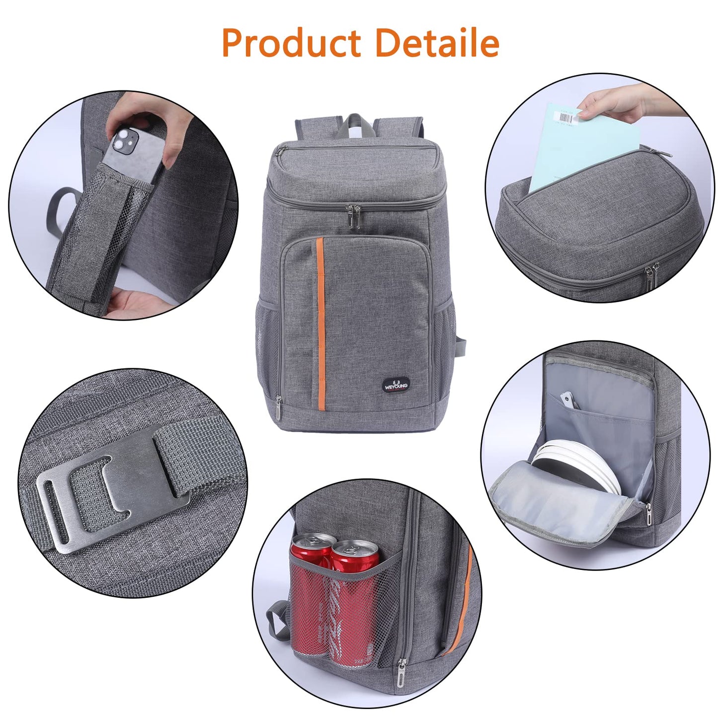 MCXKJ 28L Cooler Backpack, Insulated Cooler Bag for Men and Women for Beach, Picnic, Camping, Grill, BBQ, Hiking (Grey)