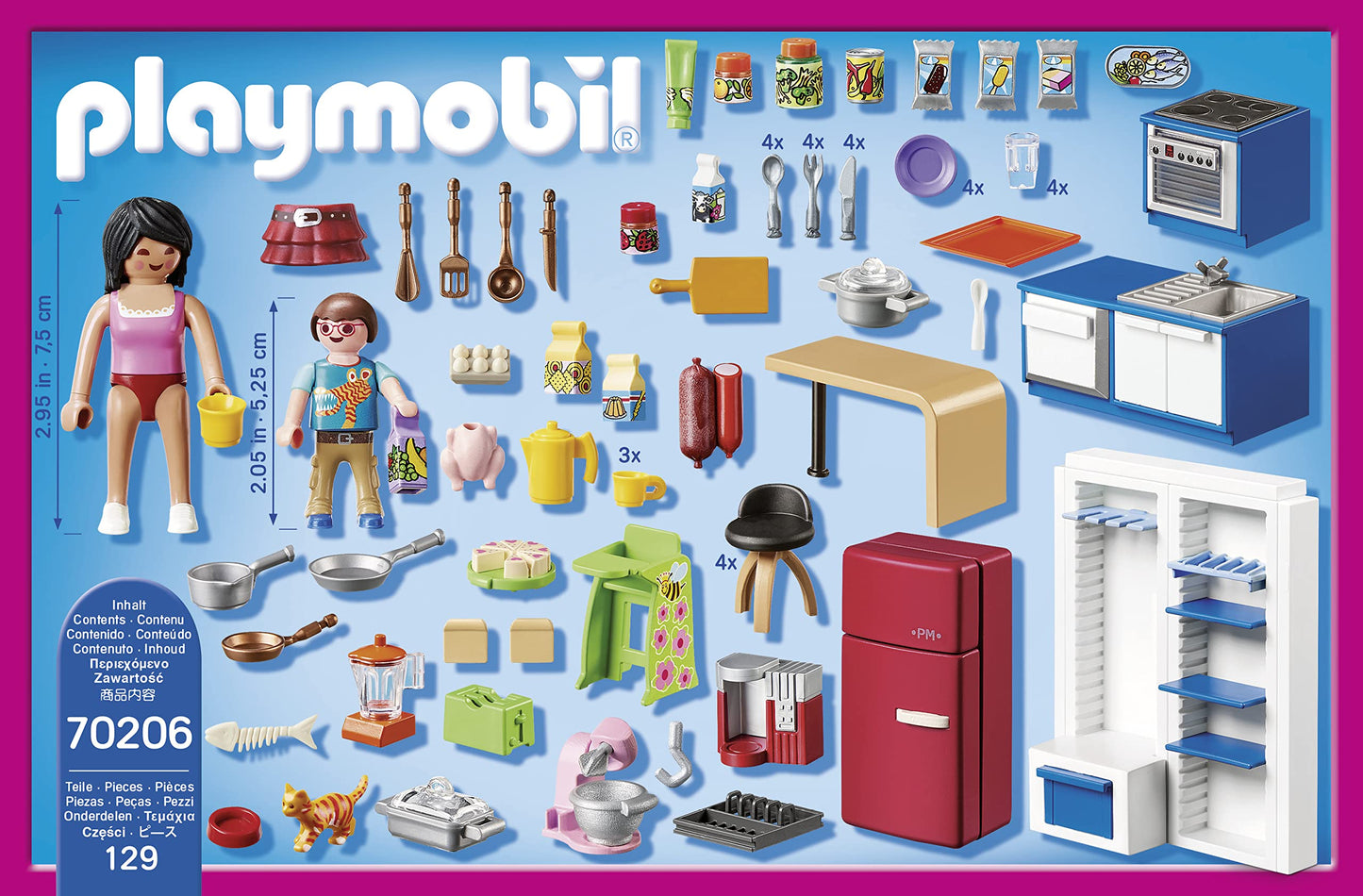 PLAYMOBIL Dollhouse 70206 Family Kitchen, with stove, dishwasher, refrigerator, dining area, and clever cooking utensils. For ages 4 and up.