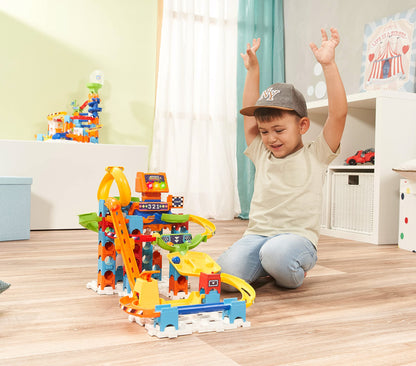 VTech Marble Rush - Racing Set M200 E - Interactive marble run set with lights and sounds, exciting track elements, building options, and path configurations - For kids aged 4-12.