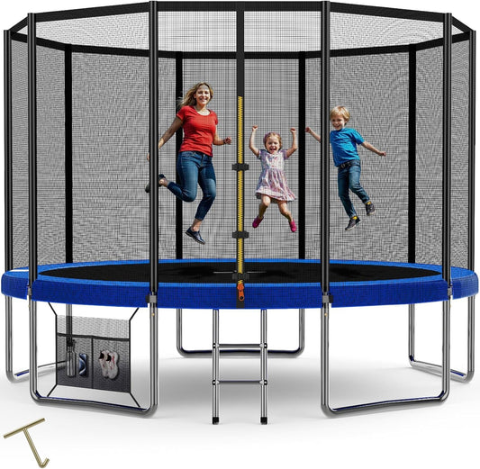 Devoko Trampoline Outdoor Ø 183/228/305/366/427 cm Indoor Trampoline Kids Garden Trampolines, Complete Set with Shoe Net, Ladder, Edge Cover, Safety Net, Weight Capacity 150 kg (Blue)