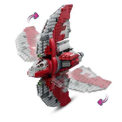 LEGO Star Wars Ahsoka Tano's T-6 Jedi Shuttle Set, buildable spaceship toy with 4 minifigures including Sabine Wren and Marrok with lightsabers, gift for Ahsoka series fans 75362