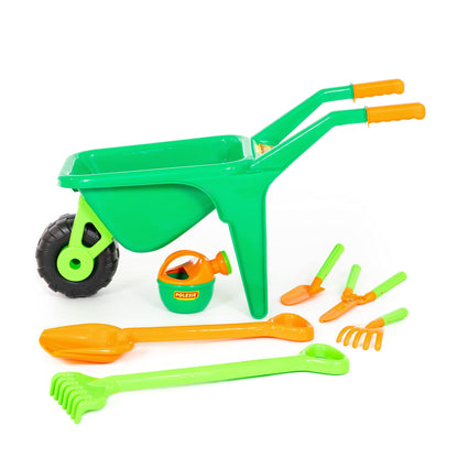 Cavallino wheelbarrow garden set with shovel rake watering can scissors