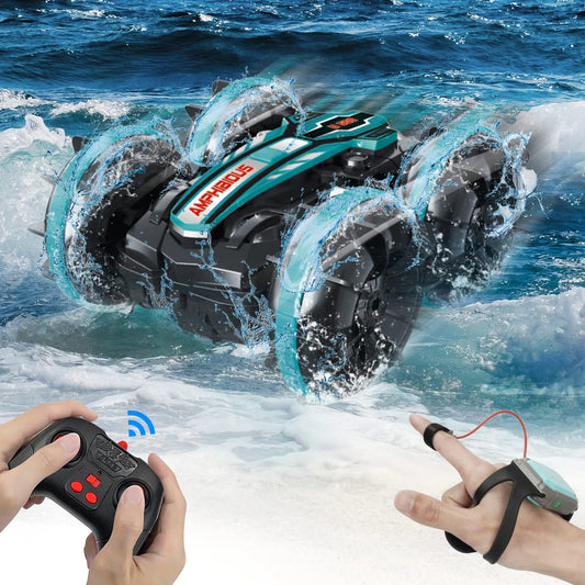 Amazing AmazeFun amphibious remote control car, gesture sensor 4WD remote control off-road toy car for kids, 360-degree rotating 4,5,6,7,8+ years old kids' gifts.