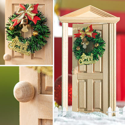 WVWMYM Elf Door Complete Set, Miniature Elf Accessories Christmas, Elf Door Set, Christmas Decoration Fairy Door for Kids Elf House, Christmas Tree Garland, Carpet, Miniature Garden Furniture (45 pieces)