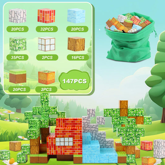 Knoiuao Magnetic Building Blocks, 147 Piece Magnetic Building Blocks, Build Magnet World Set for Boys and Girls, Montessori Building Blocks Toy, Gifts for Kids aged 3 4 5 6 7 8 years.