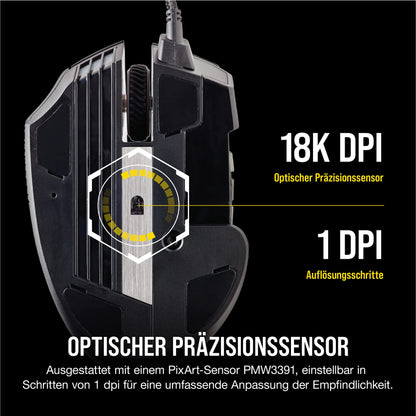 CORSAIR SCIMITAR RGB ELITE Wired MOBA/MMO Gaming Mouse - 18,000 DPI - 17 programmable buttons - iCUE compatible - PC, Mac, PS5, PS4, Xbox - Black
