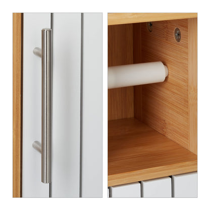 Relaxdays standing toilet paper holder, bathroom rack HWD: 71x18x20 cm, MDF & bamboo, toilet paper cabinet, brown/white