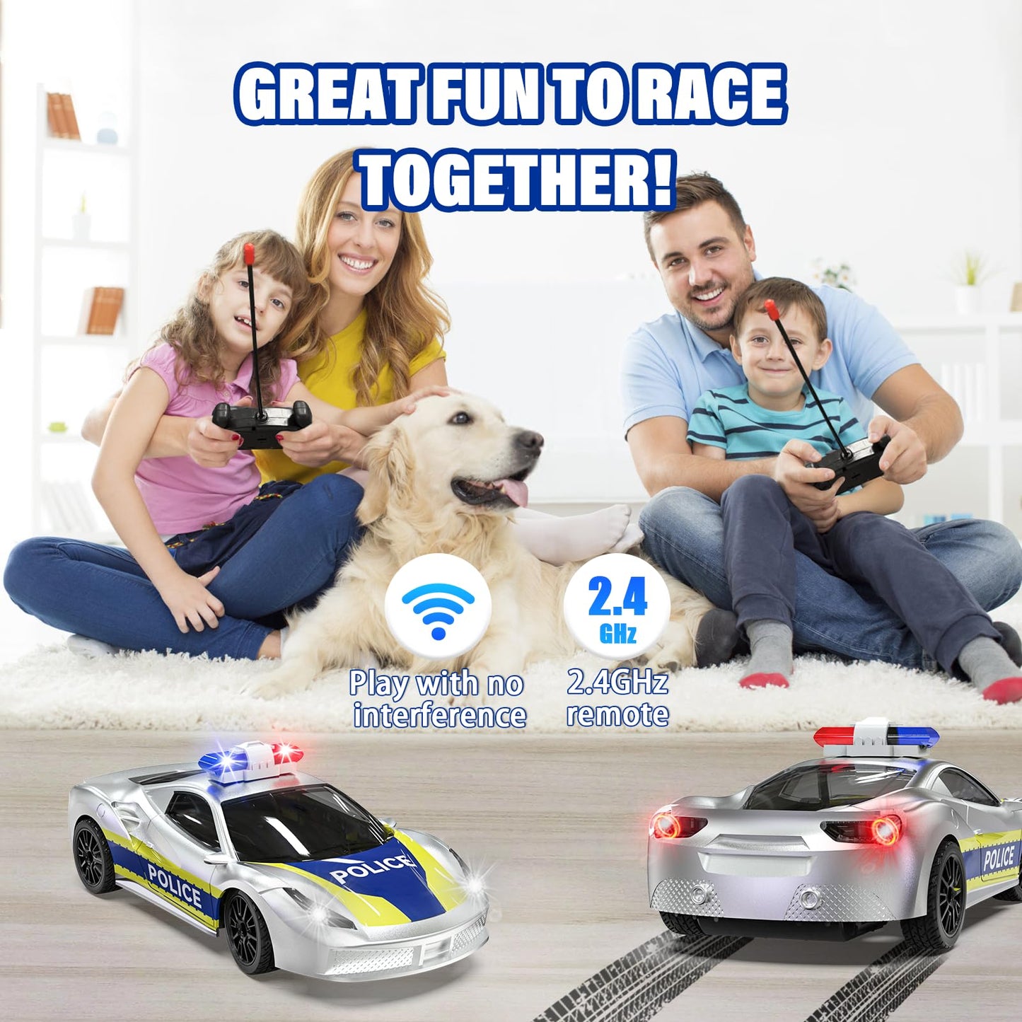Muakiz Remote Control Car for 3 4 5 6+ Years Old, 2.4G RC Police Car Toy with Remote Control for Boys Girls Kids Toy with Rechargeable Battery & Police Light RC Cars Toy, Silver