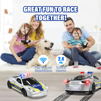 Muakiz Remote Control Car for 3 4 5 6+ Years Old, 2.4G RC Police Car Toy with Remote Control for Boys Girls Kids Toy with Rechargeable Battery & Police Light RC Cars Toy, Silver