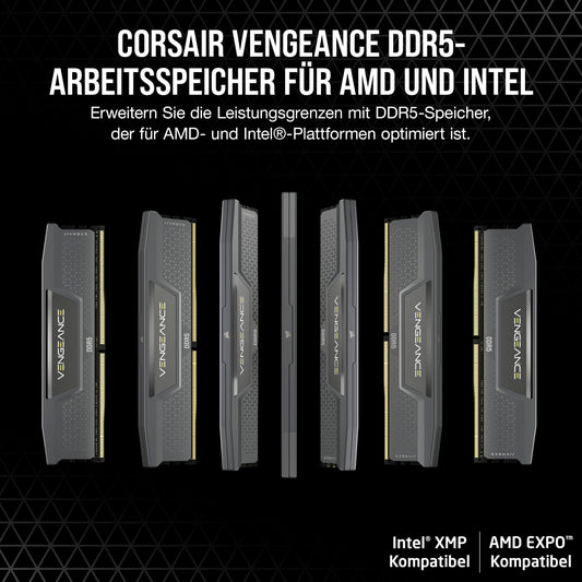 CORSAIR Vengeance DDR5 RAM 32GB (2x16GB) 6000MHz CL30-36-36-76 1.40V AMD Expo Intel XMP 3.0 Desktop Memory - Gray (CMK32GX5M2B6000Z30)