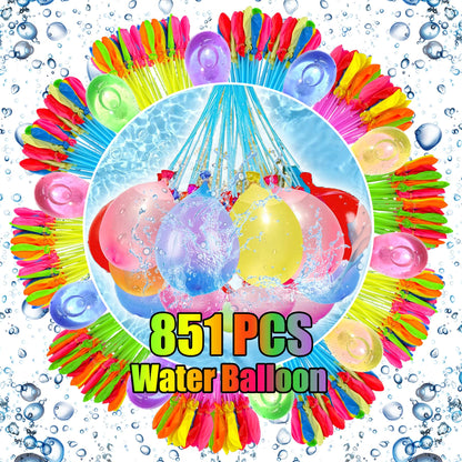 851 Piece Self-Sealing Water Balloons Set - Quickly Fillable Water Bombs with 4 Tap Connectors, Colorful Water Bombs for Water Battles, Perfect for Summer Parties, Pool and Beach Games