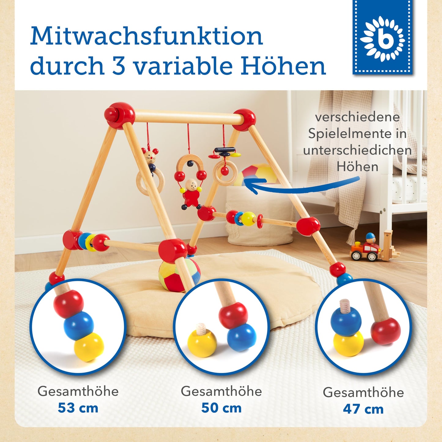 Bieco play gym adjustable height | Baby wooden play arch | Wooden baby play gym | Wooden play gym | Wooden baby mobile | Baby gym activity center | Wooden baby toy | Baby toy