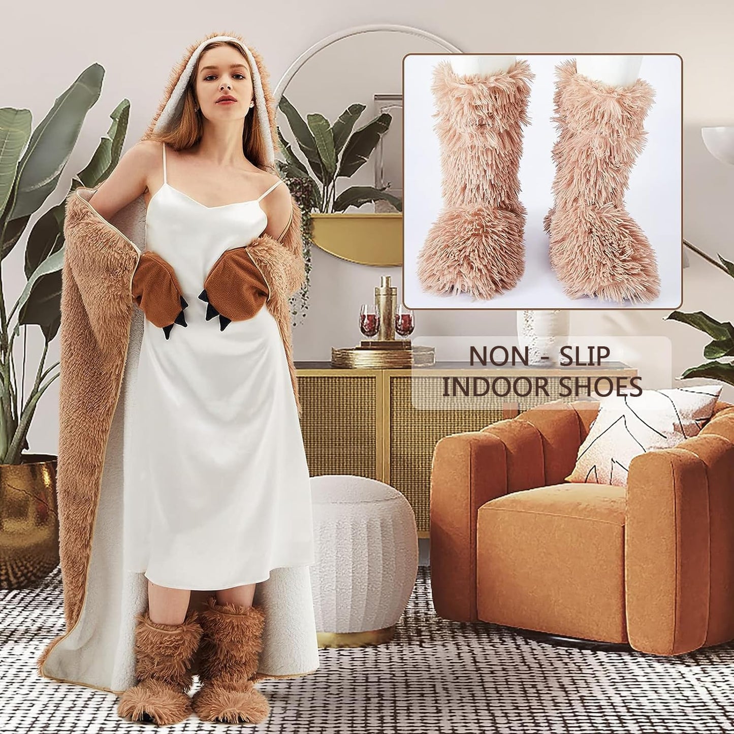 Sloth blanket with sleeves and hut slippers - Sloth gift for women | Sherpa fleece cuddle blanket with sleeves, Portable blanket to wear as Christmas birthday gift for women ladies