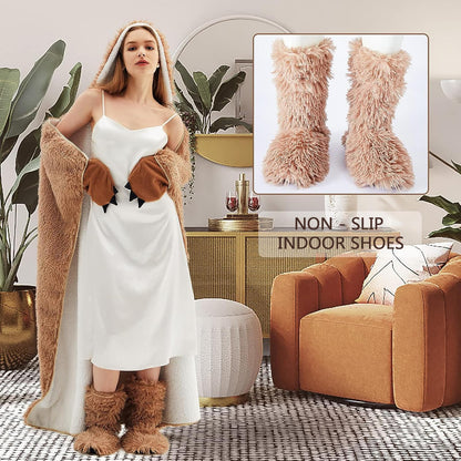 Sloth blanket with sleeves and hut slippers - Sloth gift for women | Sherpa fleece cuddle blanket with sleeves, Portable blanket to wear as Christmas birthday gift for women ladies