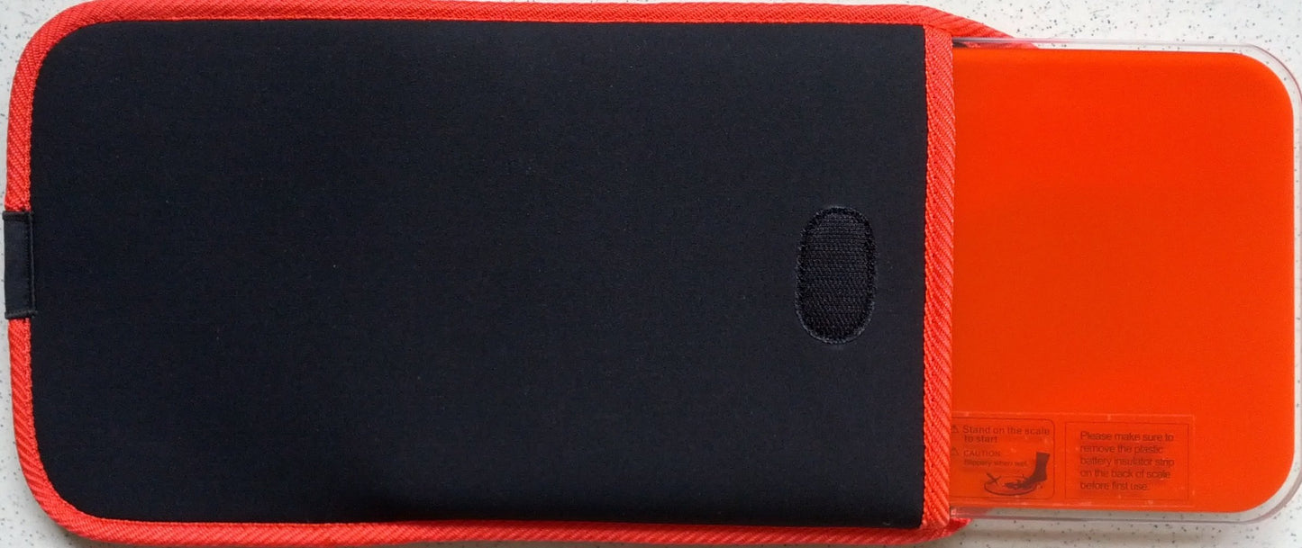 NewlineNY red-orange mini personal scale + travel pouch