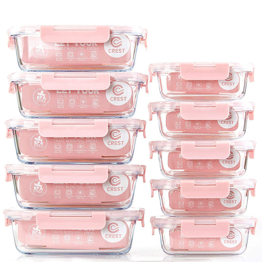 Storage containers with lids [10 pieces] Glass food storage containers, BPA-free, Clip & Close, Suitable for microwave, freezer, and dishwasher.