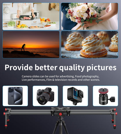 Zecti camera slider, 32 inch/80 cm, adjustable, carbon fiber, camera dolly rail, slider, video stabilizer, rail for camera, DSLR, video, film, photography, camcorder, stabilizer