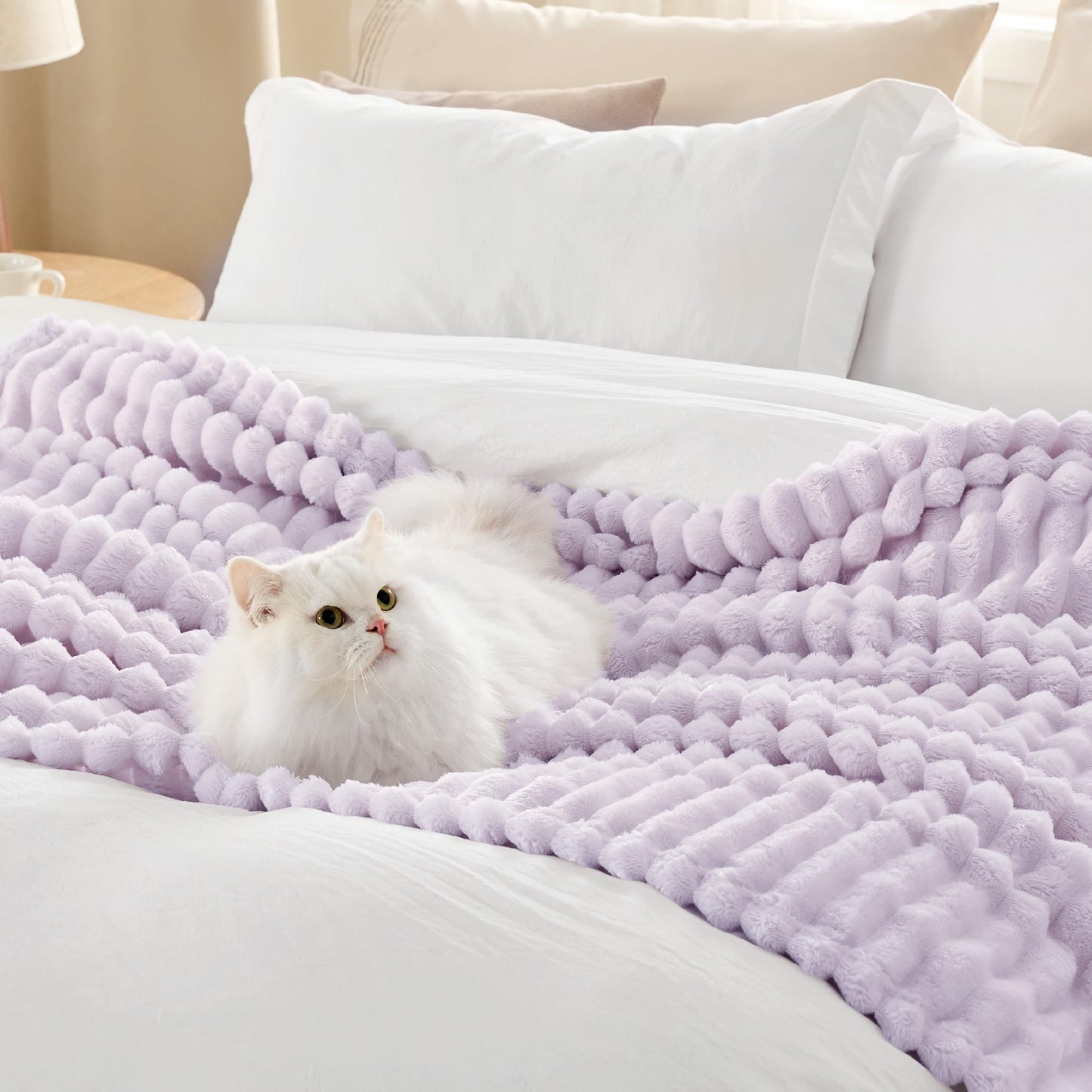 BEDSURE Cozy Blanket 220x240 - Bedspread, Wool Blanket & Fleece Blanket, Sofa Throw, Soft Warm Thick Cord Blanket for Room Decor, Living & Snuggle Blankets, XXL Large Cover, Lavender, 220 x 240 cm