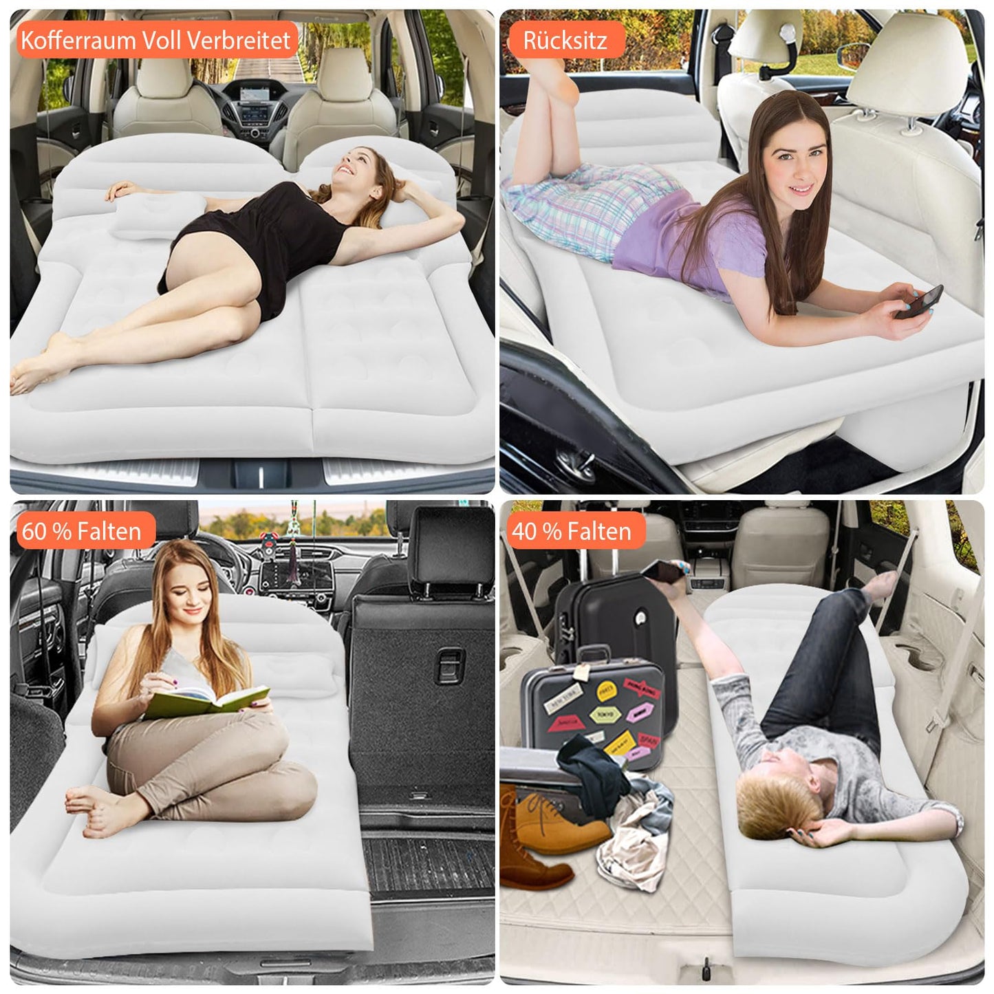 Car air mattress SUV inflatable mattress with pump MPV air bed camping car pillow thicker rear seat air mattress with two pillows for camping travel backyard beach