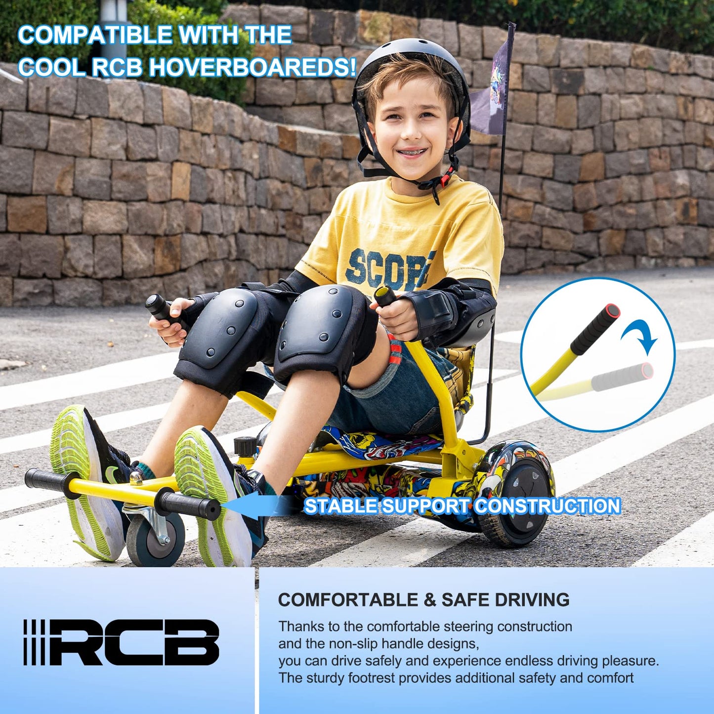 RCB Hoverboard Seat, Go-Kart accessory, with seat suitable for all 6.5"-10" Two Rounds Self Balancing Scooter, Hoverkart for adults and children.