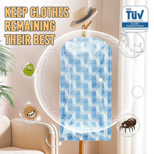 TAILI Hanging Vacuum Storage Bags for Clothes, 4 Pack (2 long 135x70cm & 2 short 105x70cm), Suit Vacuum Bags for Suits, Coats, Jackets, Blue Vacuum Bags
