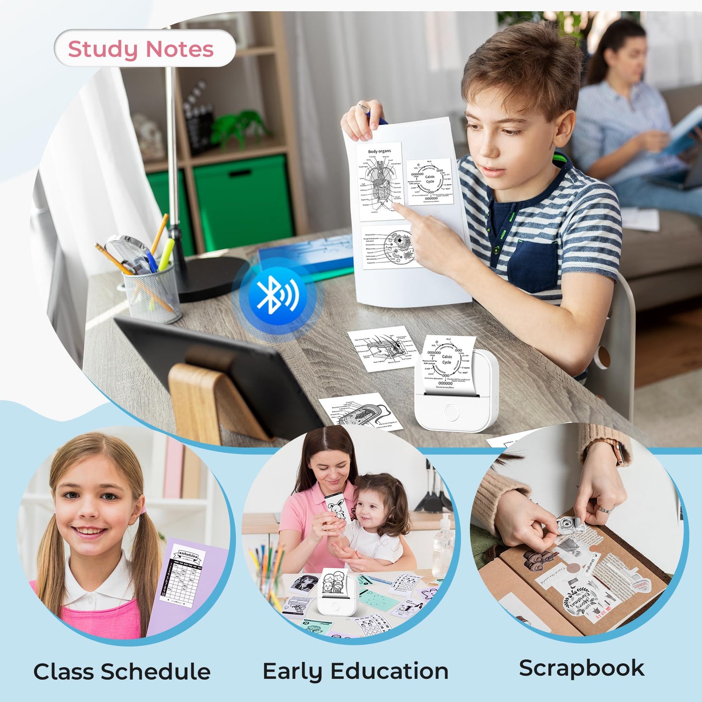Phomemo T02 Mini Printer, photo printer for smartphones, with 1 roll of printing paper, 203dpi mobile sticker thermal printer, portable pocket inkless sticker printer for IOS & Android.
