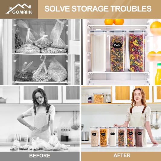 GoMaihe Storage Container Set, 2.5L*6 Pieces Kitchen Organizer, Airtight Plastic Food Storage Box with Lid, Containers for Storing Cereal Flour Coffee Beans Cornflakes Spaghetti