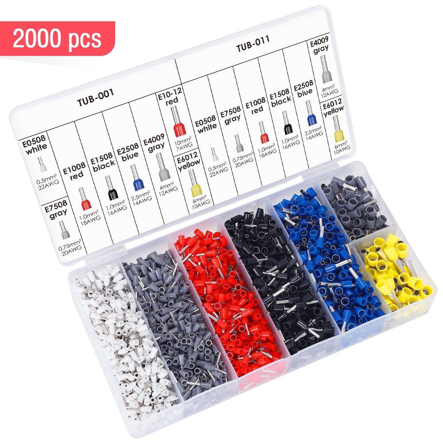 Crimping Pliers Ferrule Set - Hexagonal TUBTAP® Ferrule Crimping Pliers with 2000 pcs Ferrules Tool Kit For 0.25-6 mm² (AWG 23-10), Crimping Pliers, Pressing Pliers