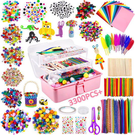 Purpledi 3300+ pieces Crafting Sets for Kids Crafting Material in Crafting Case, DIY Crafting Accessories Crafting Supplies Material Set, Crafting Gift for Birthday, Christmas, Crafting Kit Kids age 3 4 5 6 years