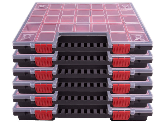 Box hill 6x assortment box KNO40305B | with removable red compartments | perfect for small parts, tools, and organization | plastic | 39.9 x 30.3 x 5cm