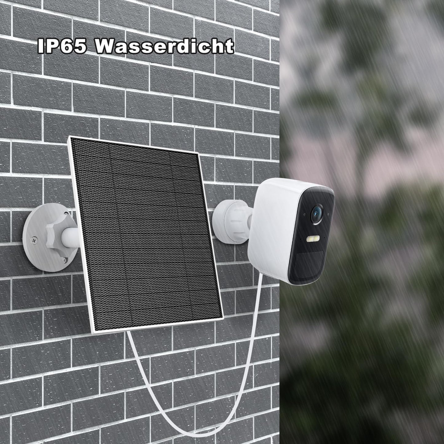 Solar panel for Eufy camera, 5W solar panel compatible with Eufycam 3/3C/2/2 Pro/2C/2C Pro/E/E20/E40/L20/L40. Features 5V output with USB-C connection, micro USB adapter, and IP65 waterproof rating.